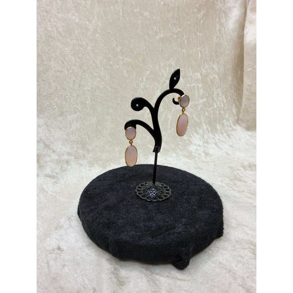 Vintage Oval Briolette Cut Natural Pink Chalcedony Gemstone 1.5" Drop Earrings. - Picture 3 of 5